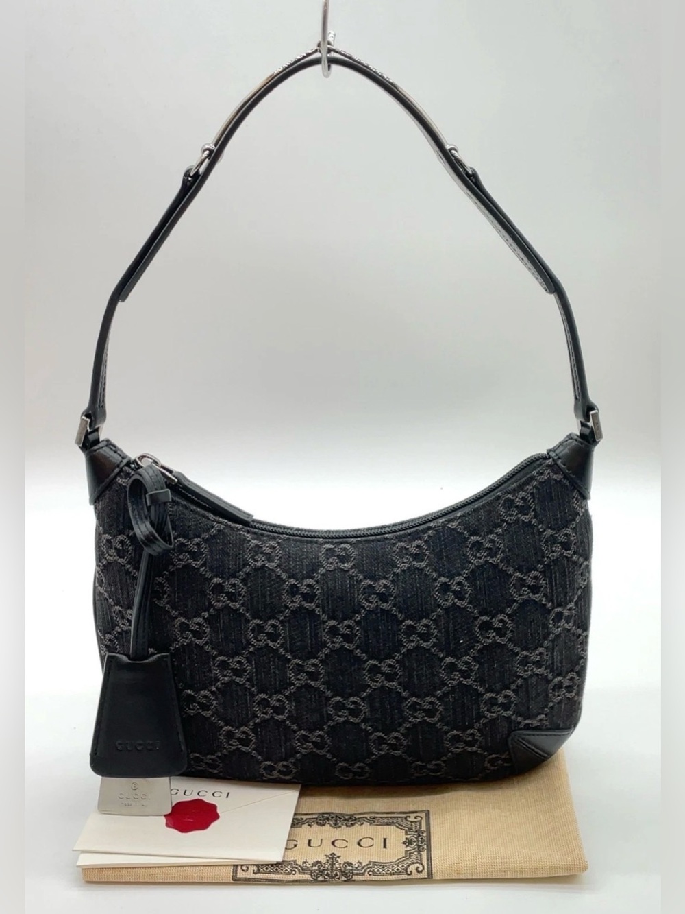 GUCCI Horsebit Slim Small Shoulder Shoulder Bag GG black denim